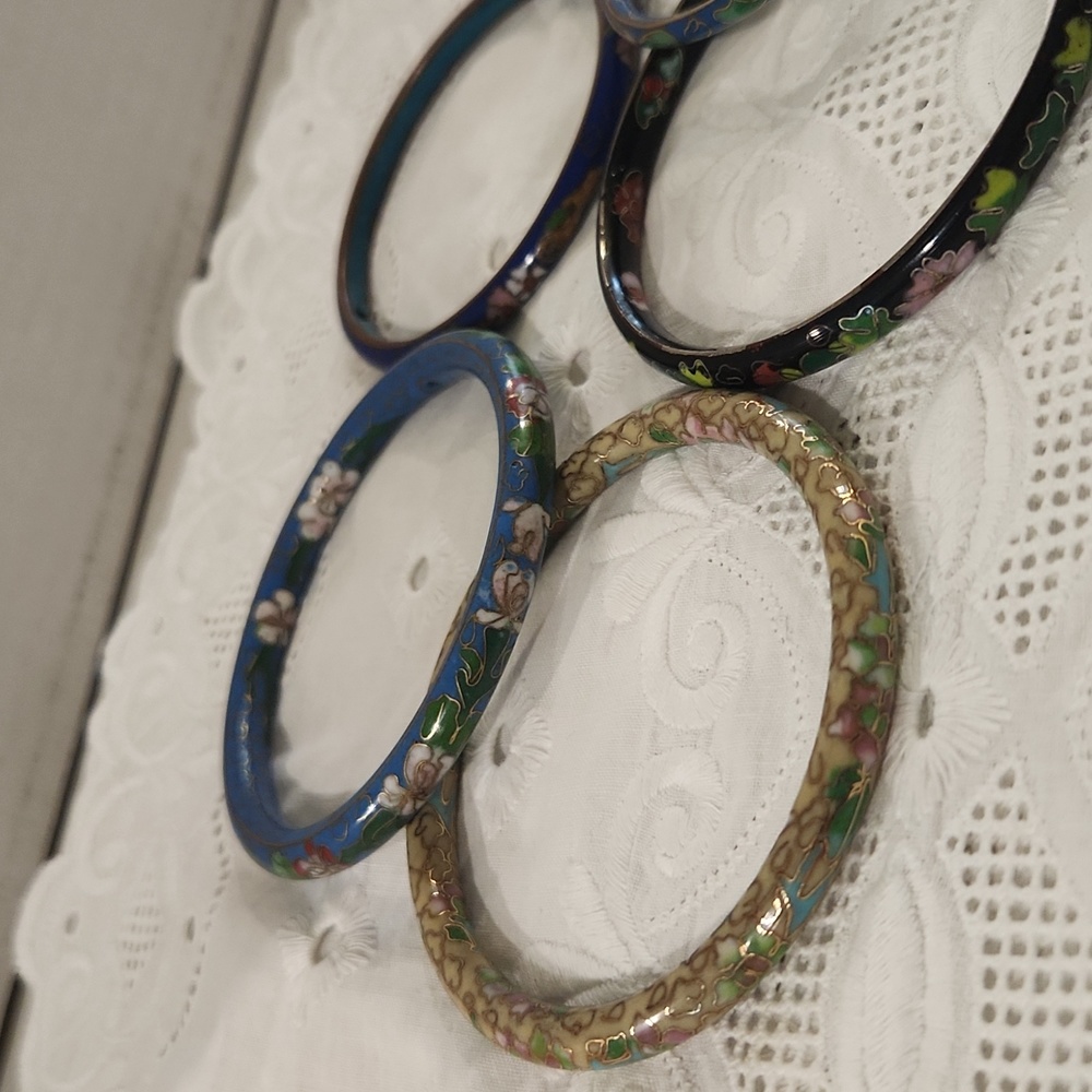 5 Cloisonne Floral Pattern Bangle Bracelets - image 5
